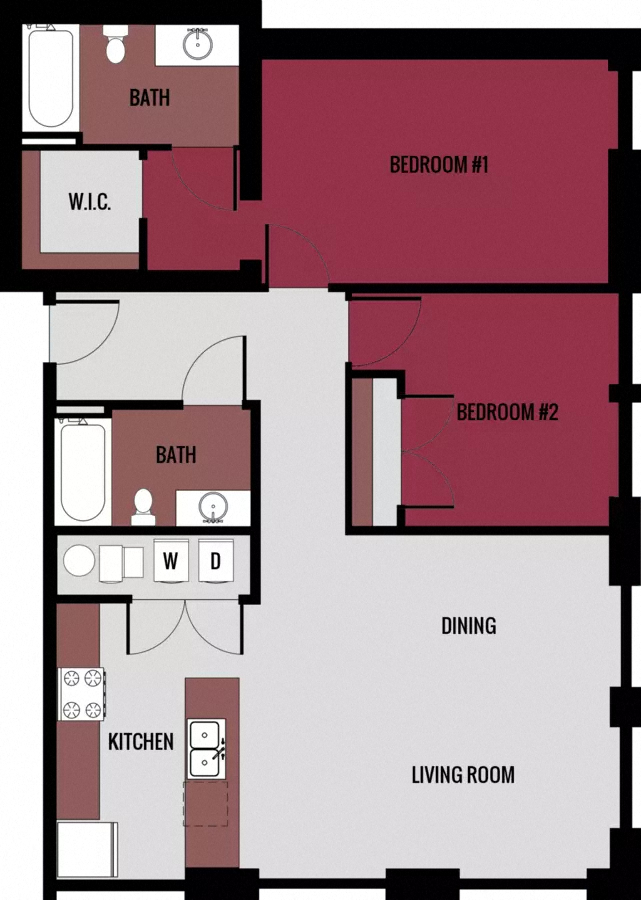Floor plan for 2 beds, 1 bath, 1473 sqft